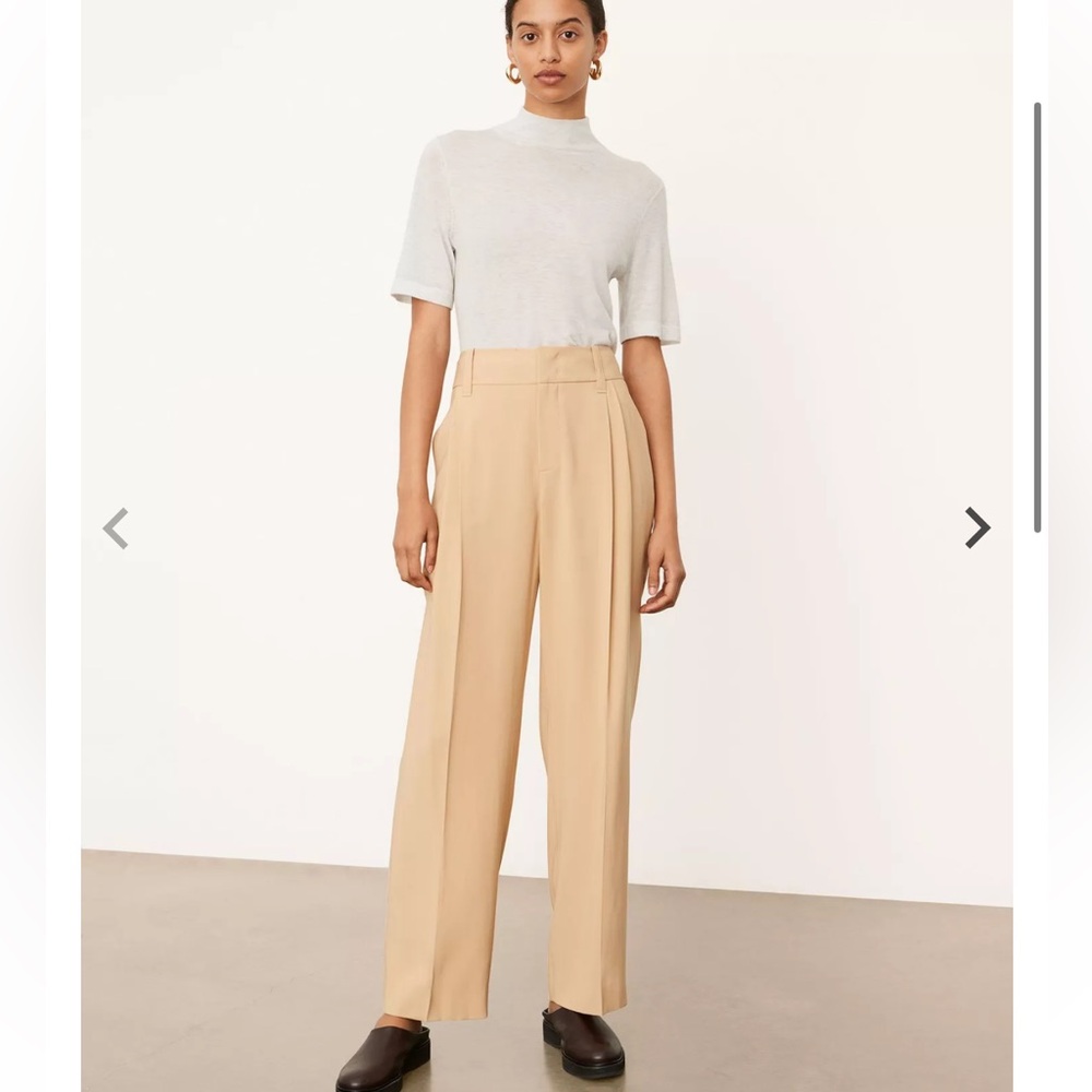 VINCE Women’s Tan Khaki Color high waist pleated Trendy Trousers Pants EUC M